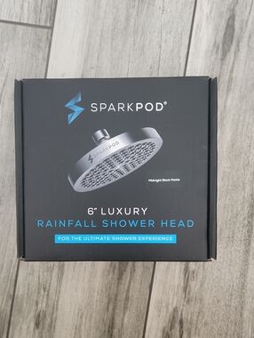 SparkPod 6" Luxury Rainfall Shower Head – Midnight Black Matte – New in Box